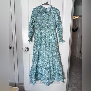 Pink City Prints Blue and Green Floral Long Sleeve Maxi